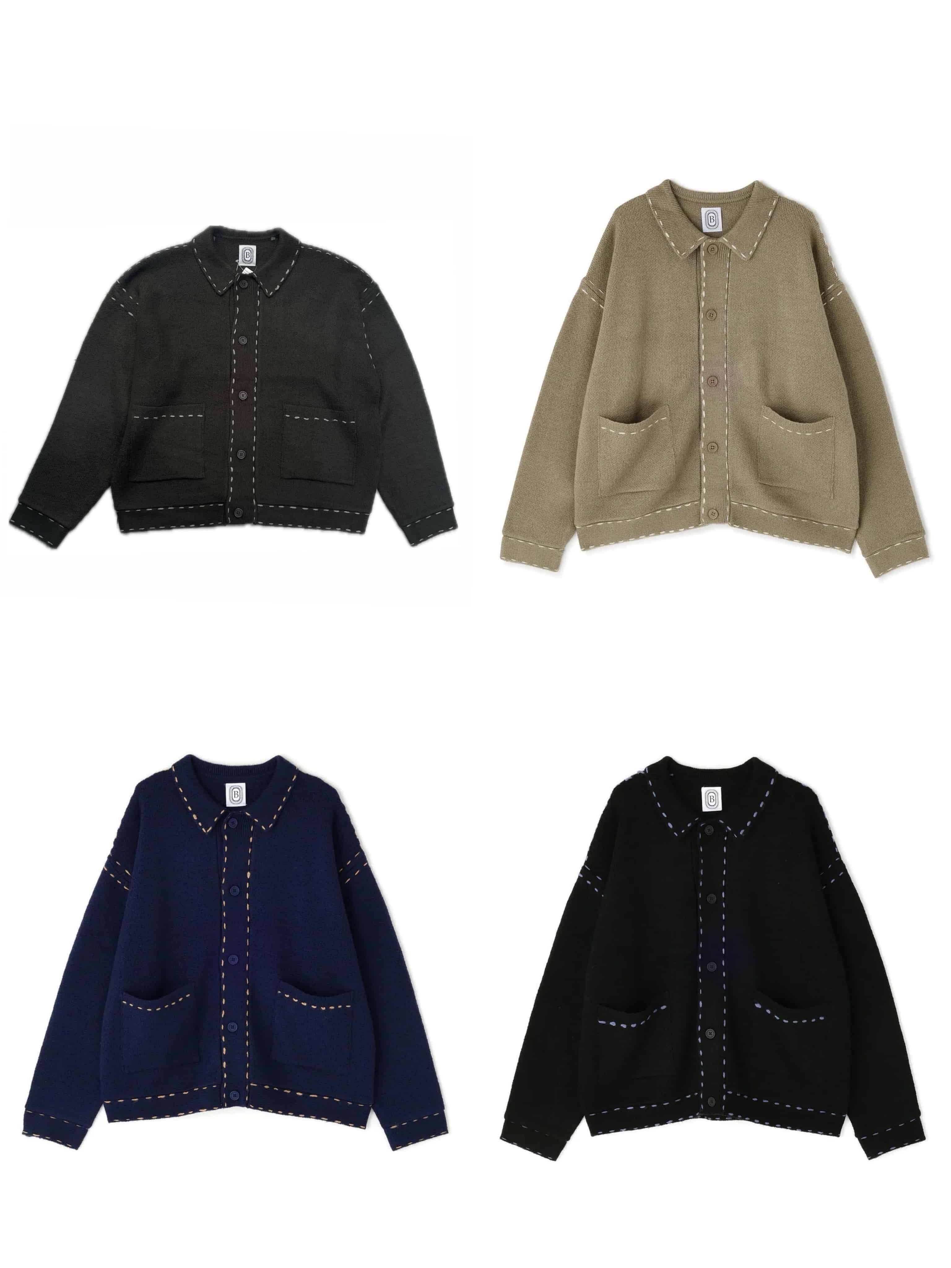 B omnivore/ビーオムニボー/起毛KNIT HAND JACKET ステッチ ニットハンドジャケット ニットシャツ BLACK M