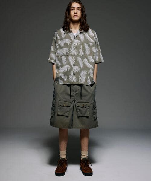 B omnivore/ビーオムニボー　PIGMENT WIND CLOTH SHIRT ピグメントウインドクロスシャツ OLIVE M