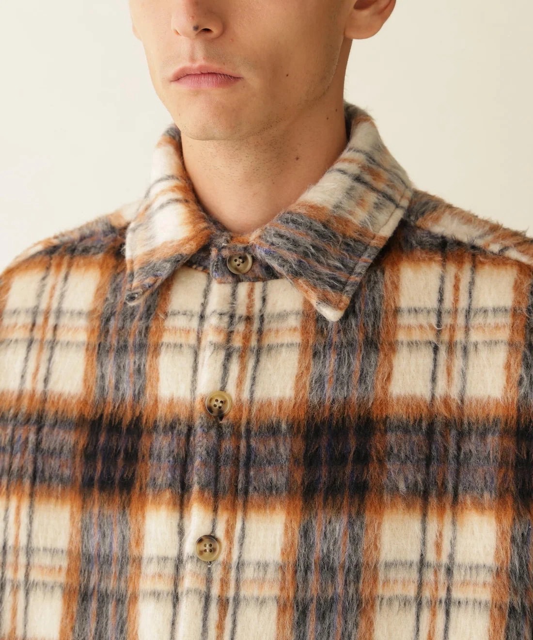 B omnivore/ビーオムニボー/SHAGGY SHIRT CHECK シャギーシャツチェック BEIGE M