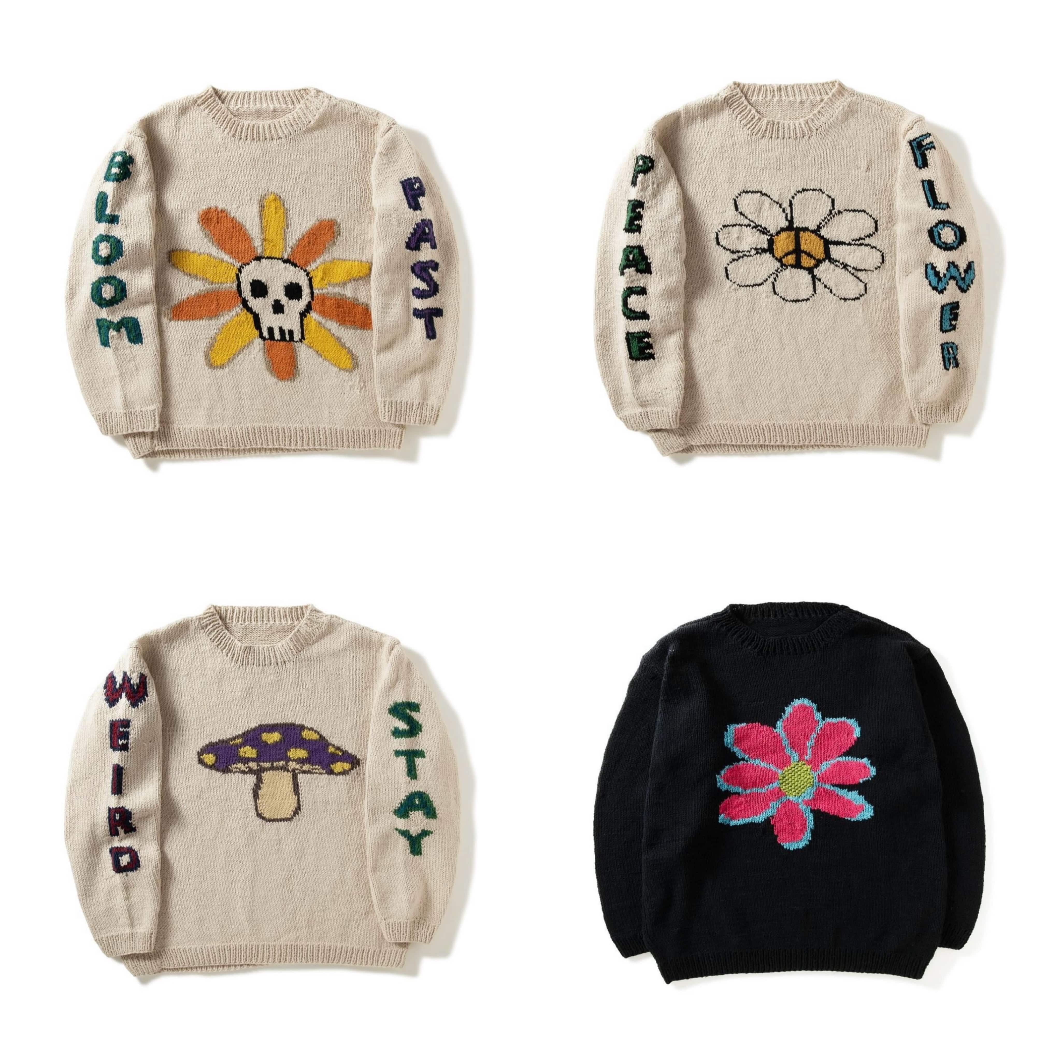 MacMahon Knitting Mills/マクマホンニッティングミルズ/L/S Crew Neck Knit - Peace & Flower