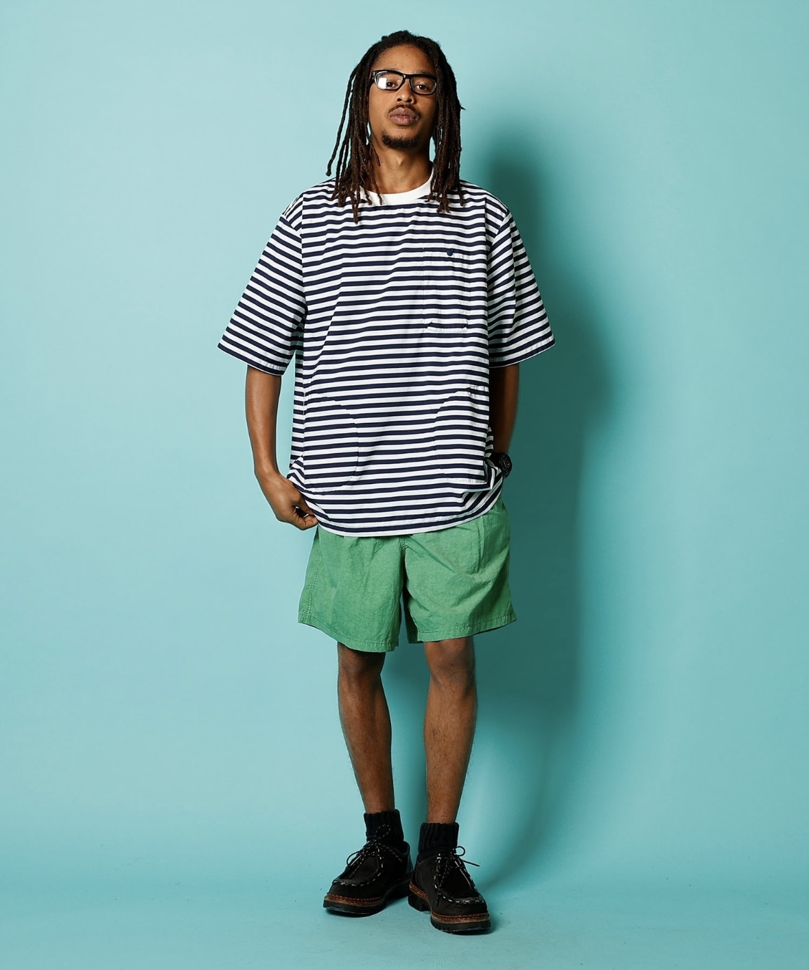 BURLAP OUTFITTER/バーラップアウトフィッター/S/S POCKET TEE PRINTED WHITE/BLUE M