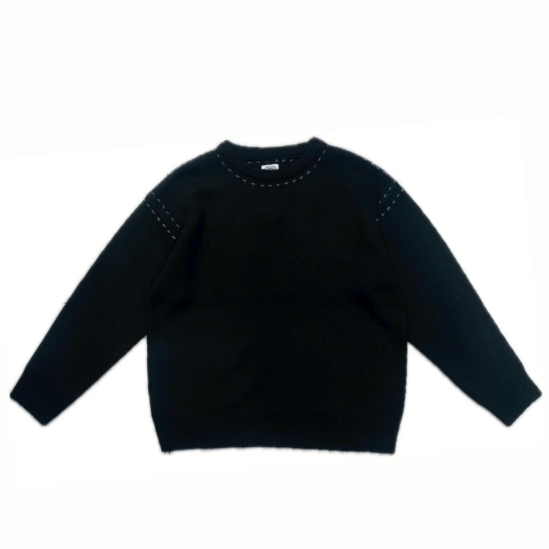 B omnivore/ビーオムニボー/BO アクリル起毛KNIT HAND CREW ニット　ステッチ BLACK M