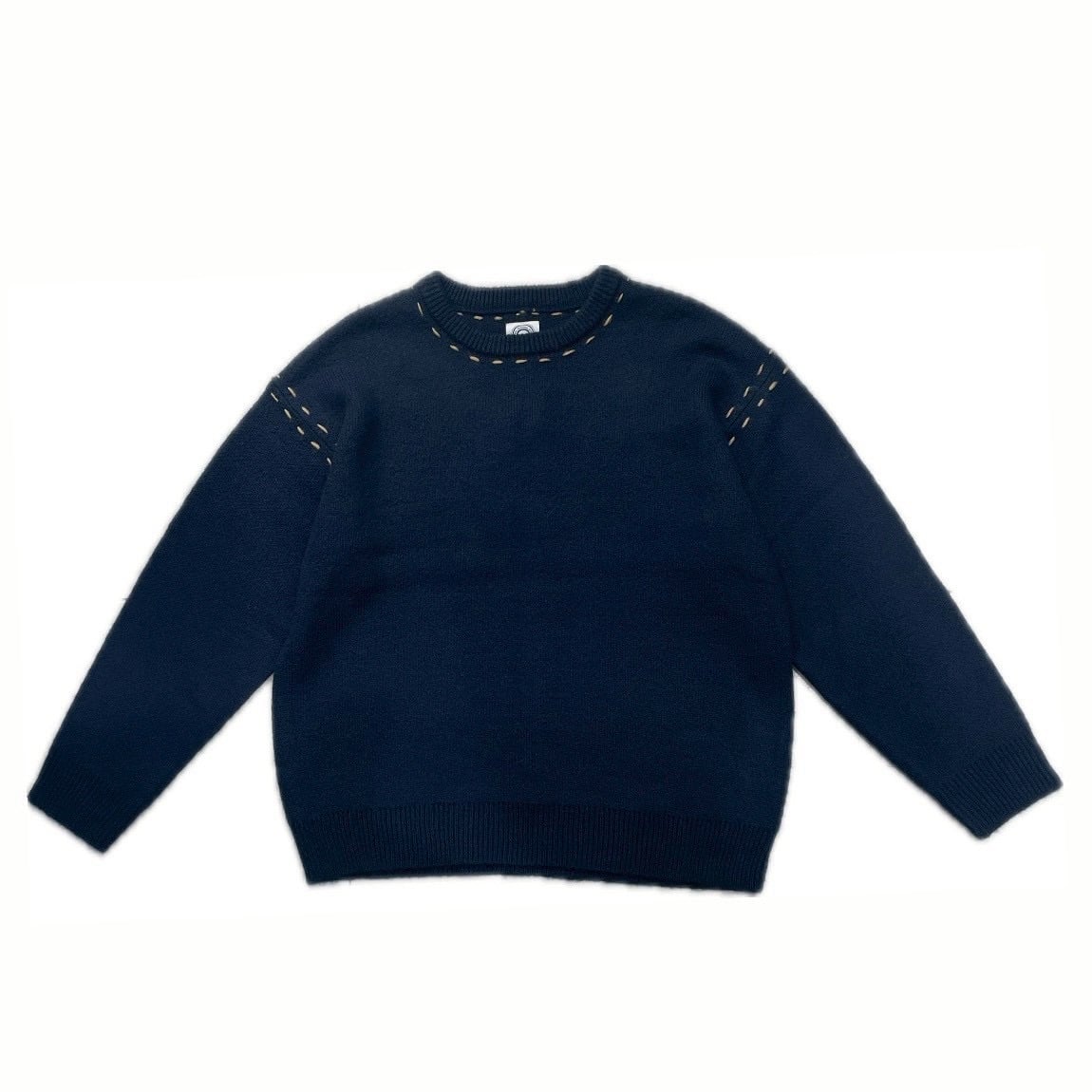 B omnivore/ビーオムニボー/BO アクリル起毛KNIT HAND CREW ニット　ステッチ NAVY M