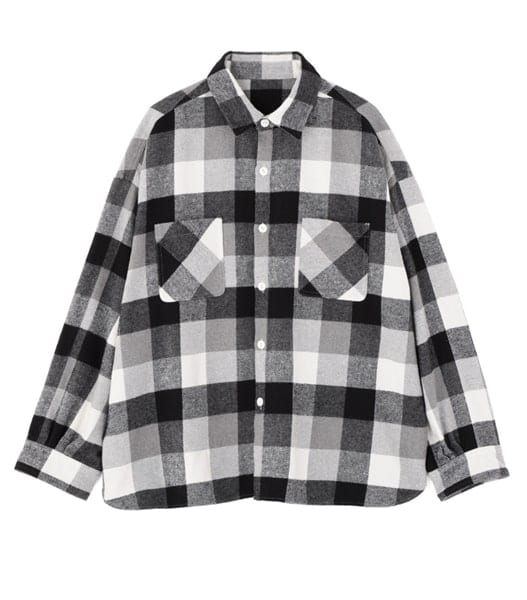 B omnivore/ビーオムニボー/BLOCK CHECK SHIRTS ブロックチェックシャツ BLACK M