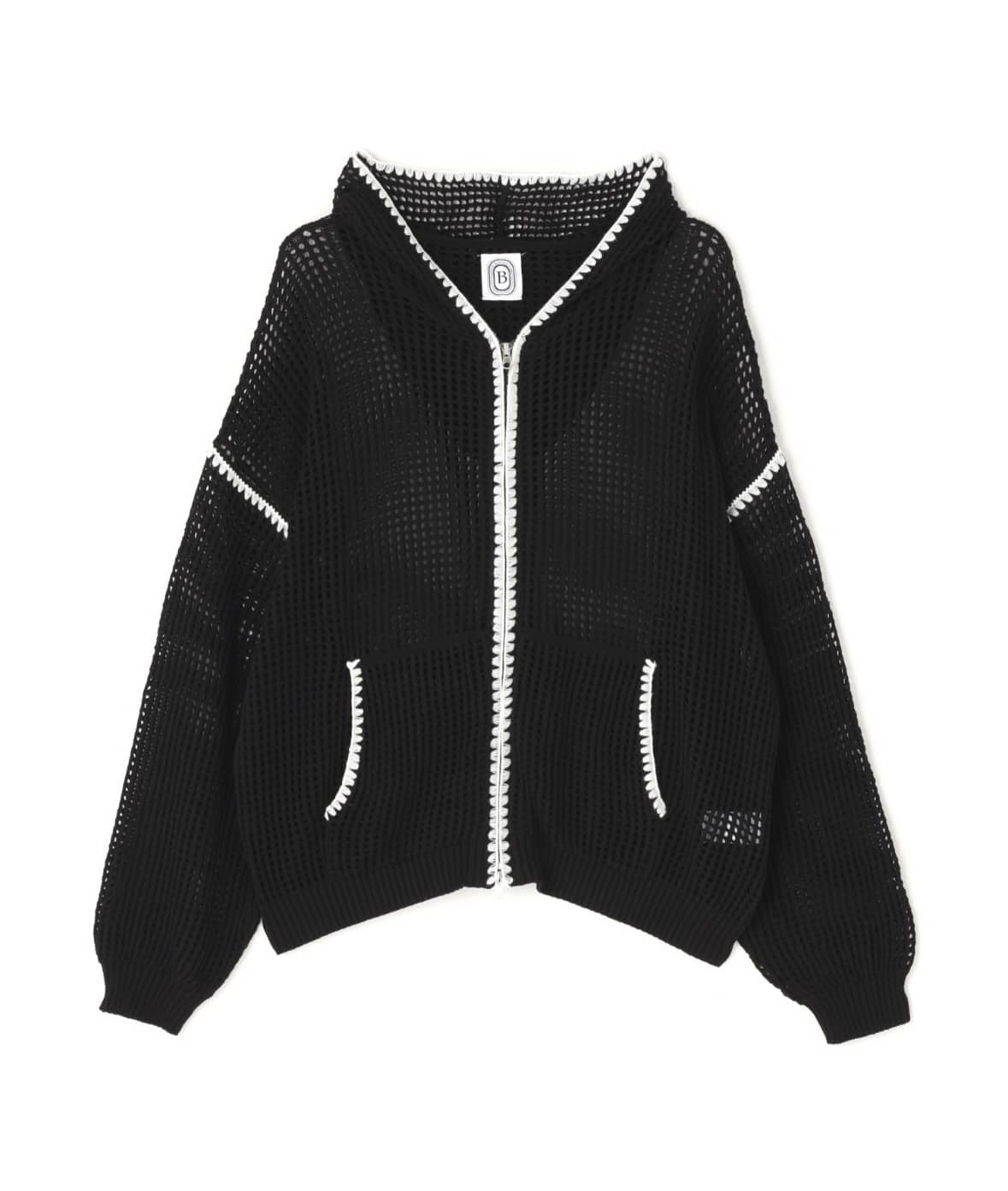 B omnivore/ビーオムニボー/HAND - STITCH MESH HOODIE メッシュフーディー BLACK M