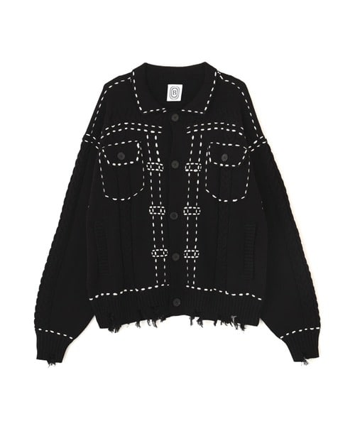 B omnivore/ビーオムニボー/HANDSTITCH CABLE KNIT JKT ハンドステッチケーブルニットジャケット BLACK M