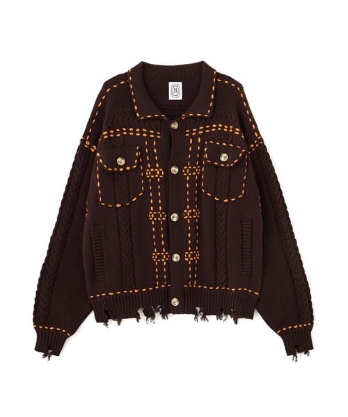 B omnivore/ビーオムニボー/HANDSTITCH CABLE KNIT JKT ハンドステッチケーブルニットジャケット BROWN M