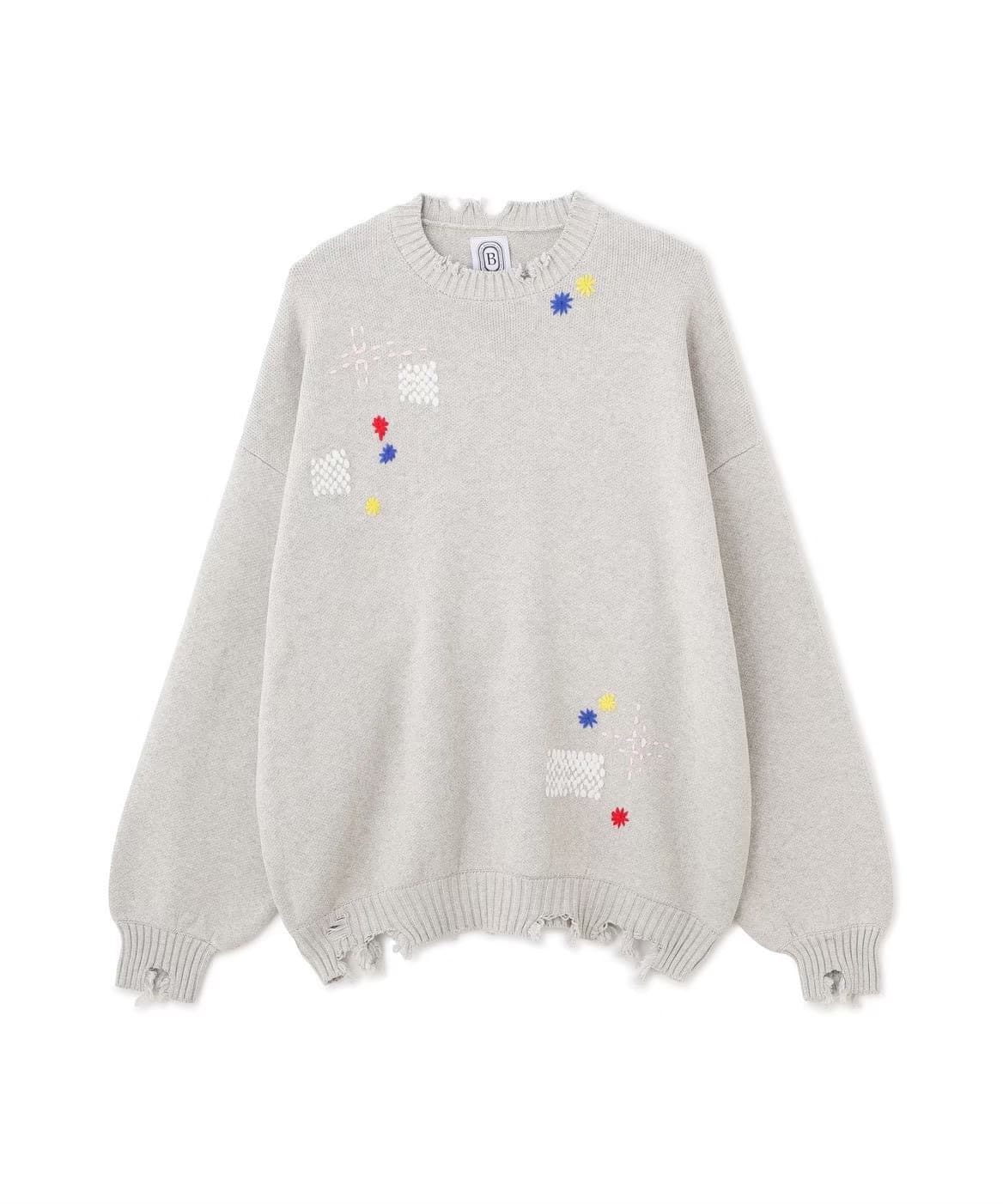 B omnivore/ビーオムニボー/HAND STITCH CREWNECK KNIT ハンドステッチクルーネックニット グレー M