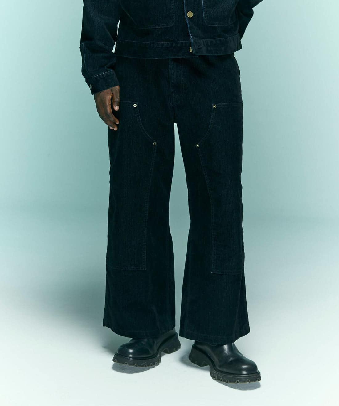 B omnivore/ビーオムニボー/FLOCKY DENIM W KNEE PANTS フロッキーデニムダブルニーパンツ BLACK M