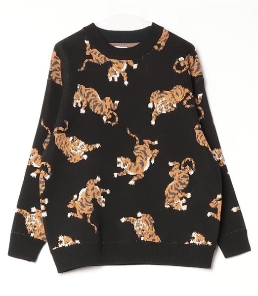 B omnivore/ビーオムニボー/TIGER KNIT TOP ニット　タイガー　虎 BLACK M