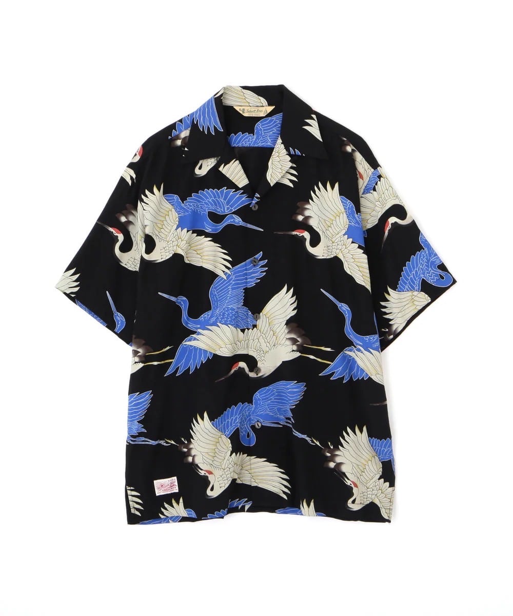 Schott×PJ/ショット×パイナップルジュース/RAYON SHIRT CRANE/レーヨンシャツ クレーン BLACK M