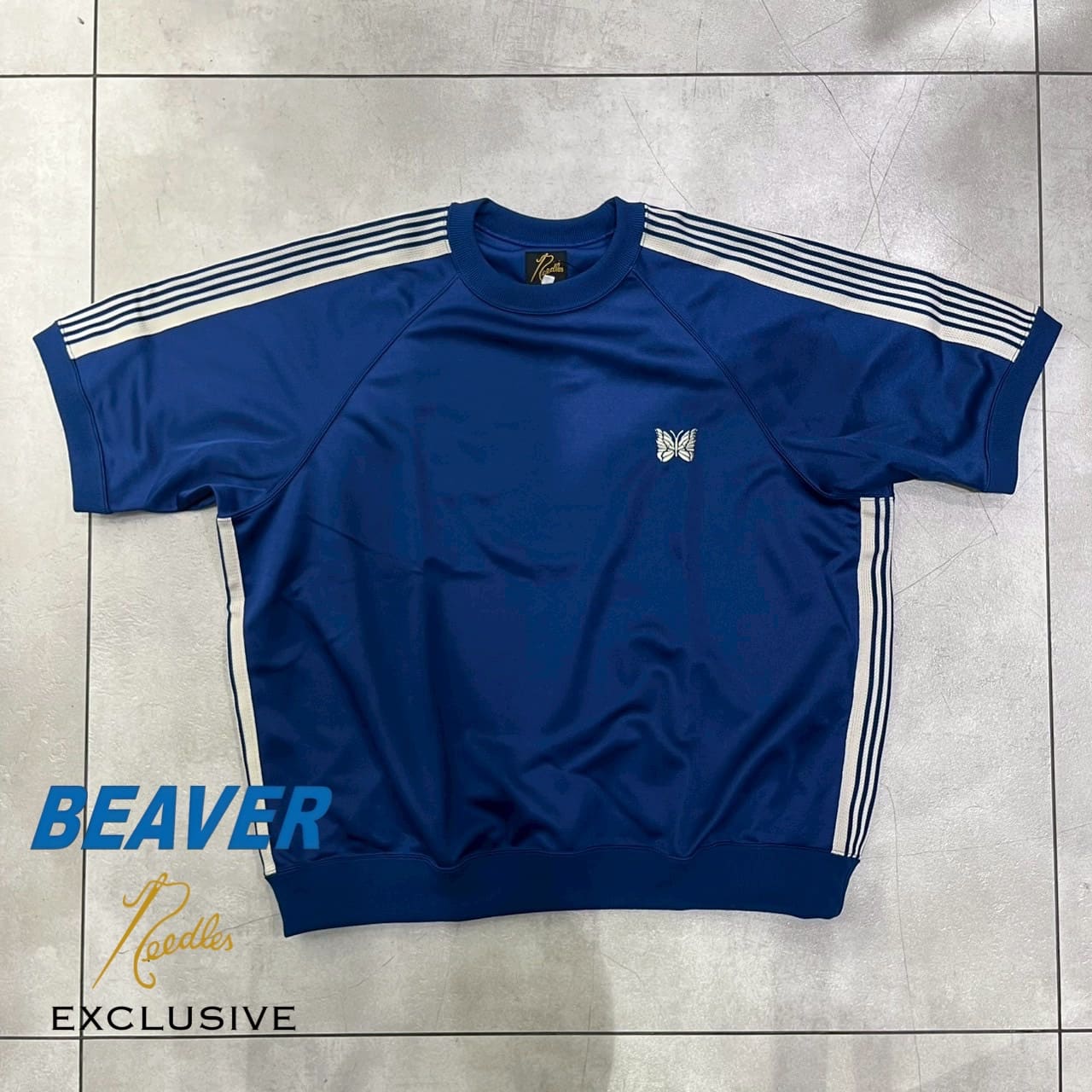 Needles/ニードルズ BEAVER×Needles 別注Track S/S Crew/トラッククルー ROYAL×IVORY S