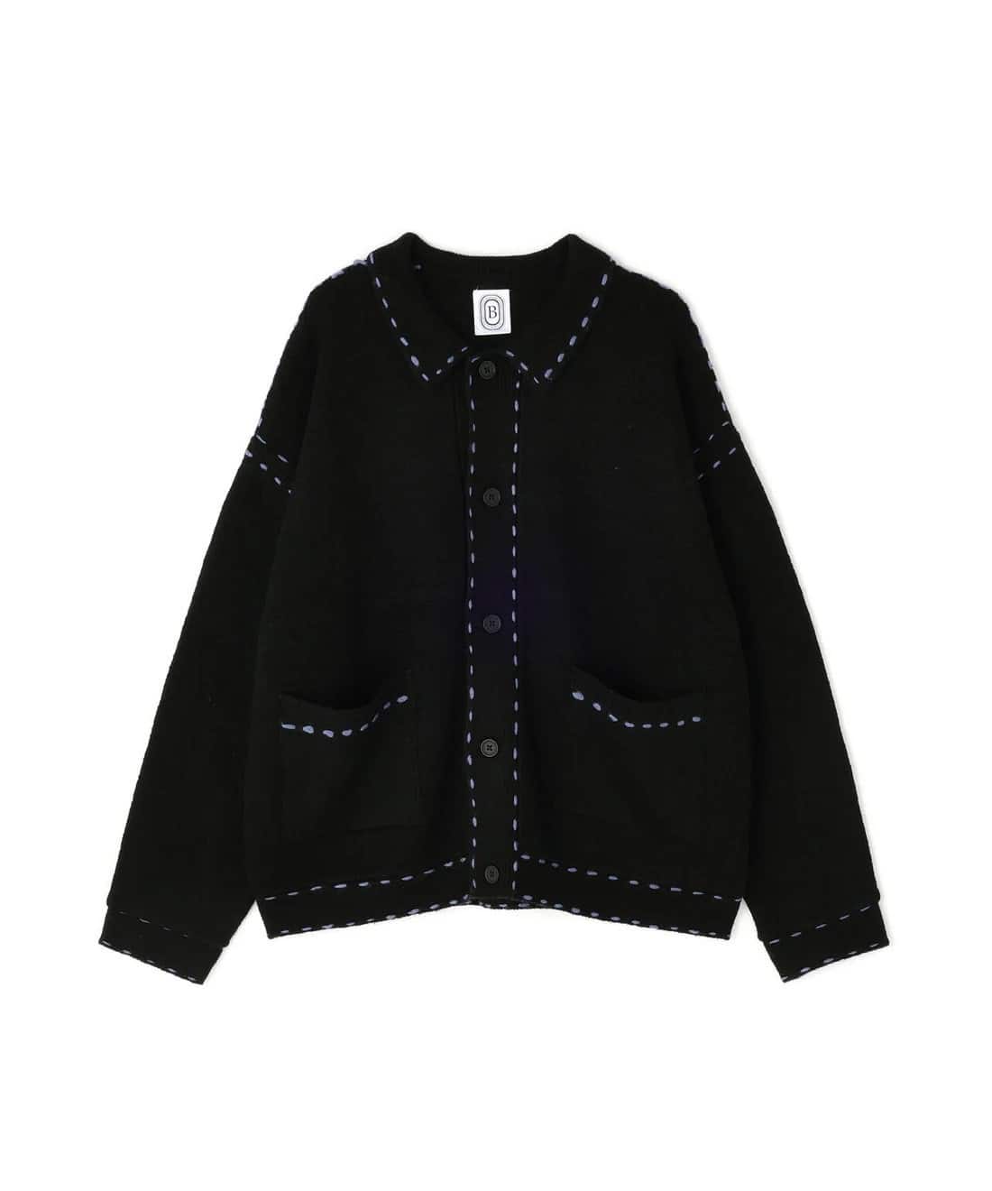 B omnivore/ビーオムニボー/起毛KNIT HAND JACKET ステッチ ニットハンドジャケット ニットシャツ BLACK M