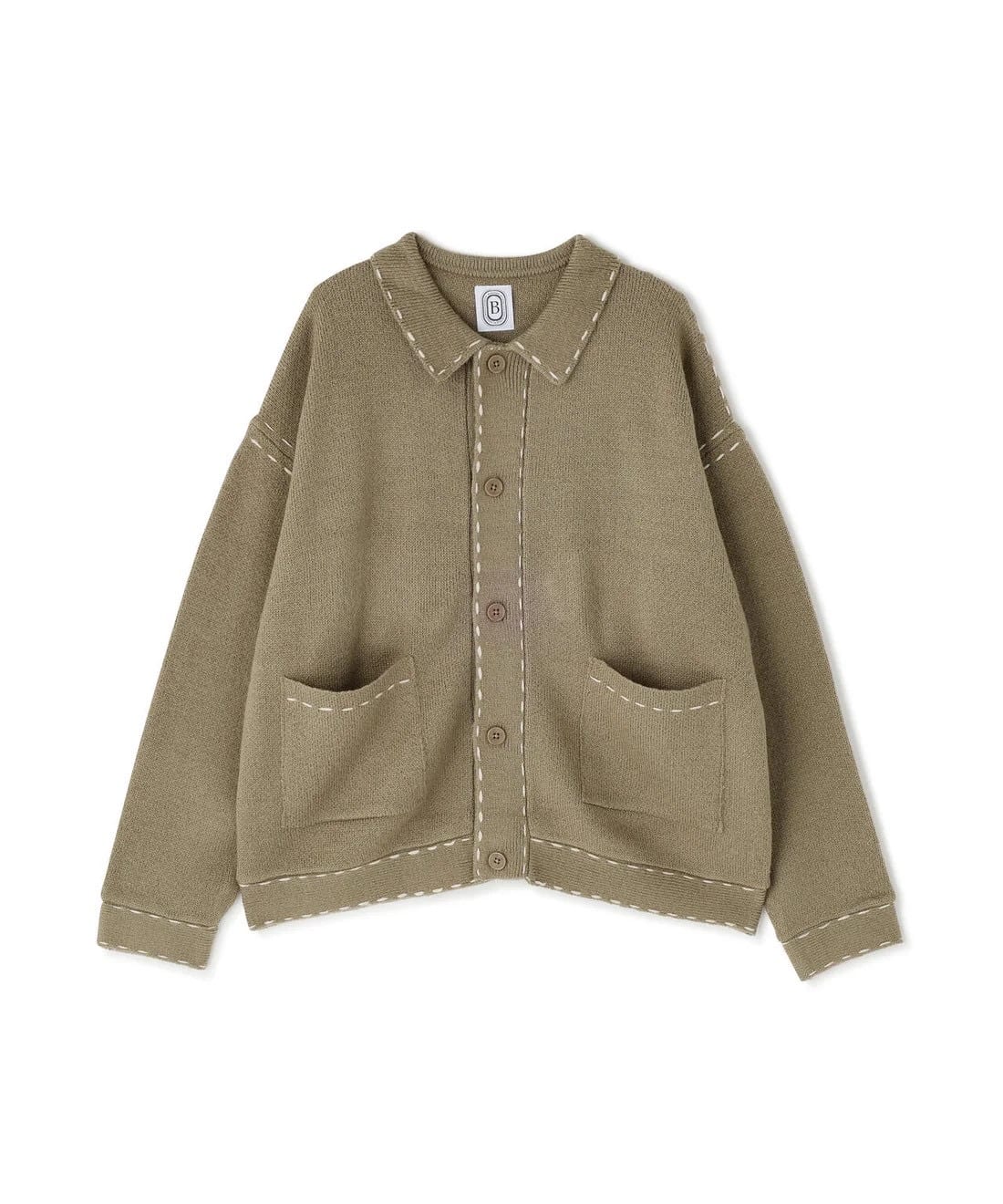 B omnivore/ビーオムニボー/起毛KNIT HAND JACKET ステッチ ニットハンドジャケット ニットシャツ BEIGE M