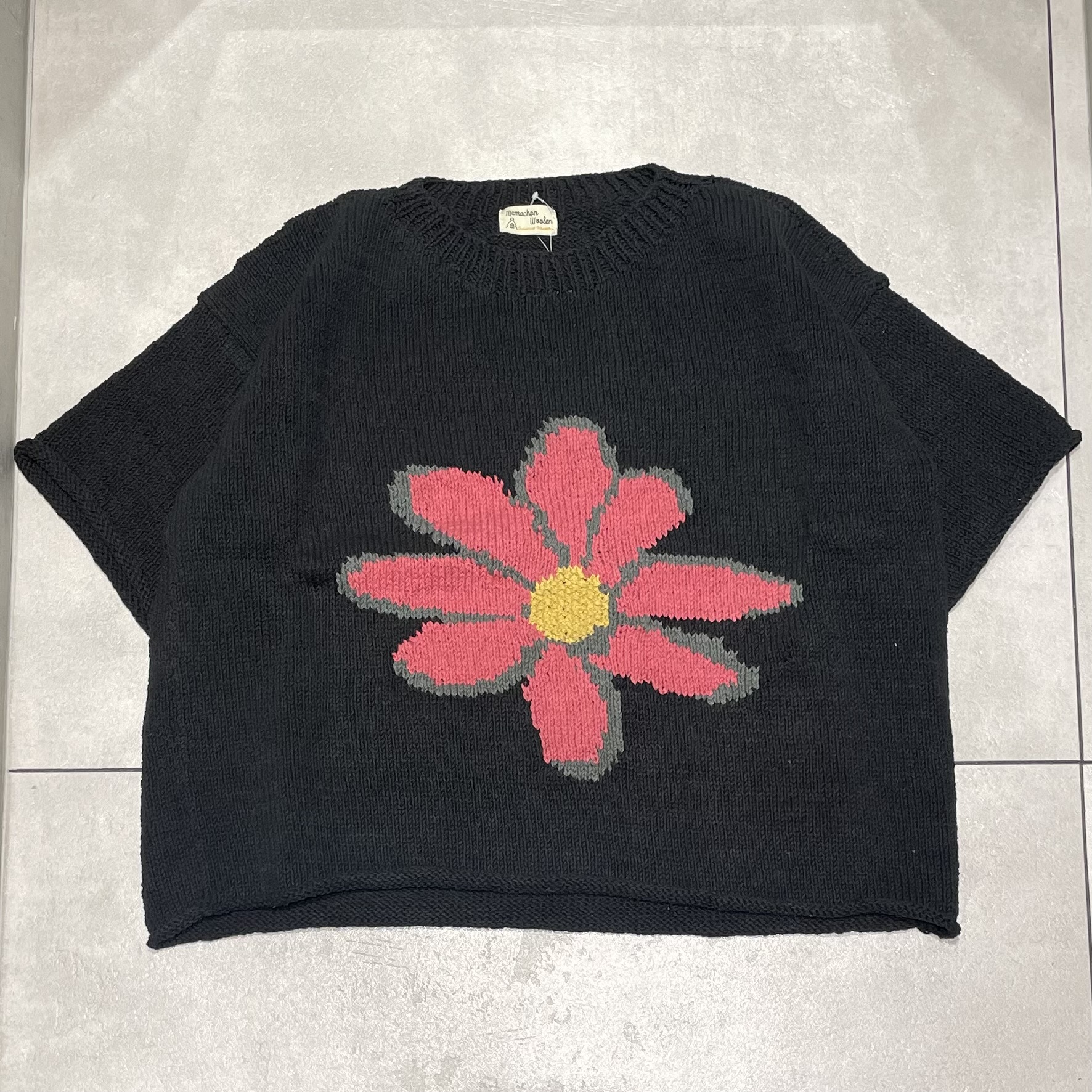 MacMahon Knitting Mills /マクマホンニッティングミルズ/Big S/S Crew Neck Knit-Flower BLACK×PINK FRE