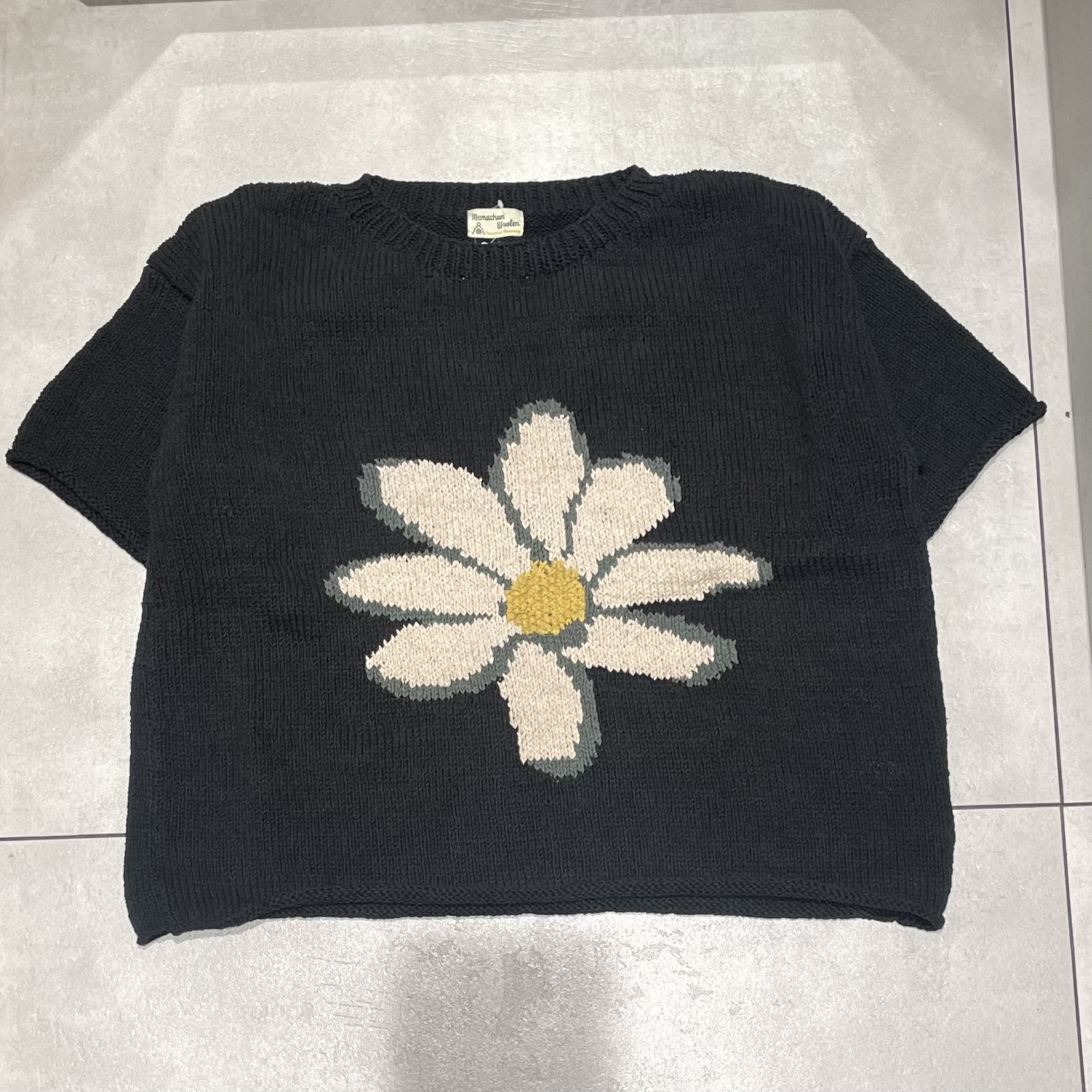 MacMahon Knitting Mills /マクマホンニッティングミルズ/Big S/S Crew Neck Knit-Flower BLACK×WHITE FREE