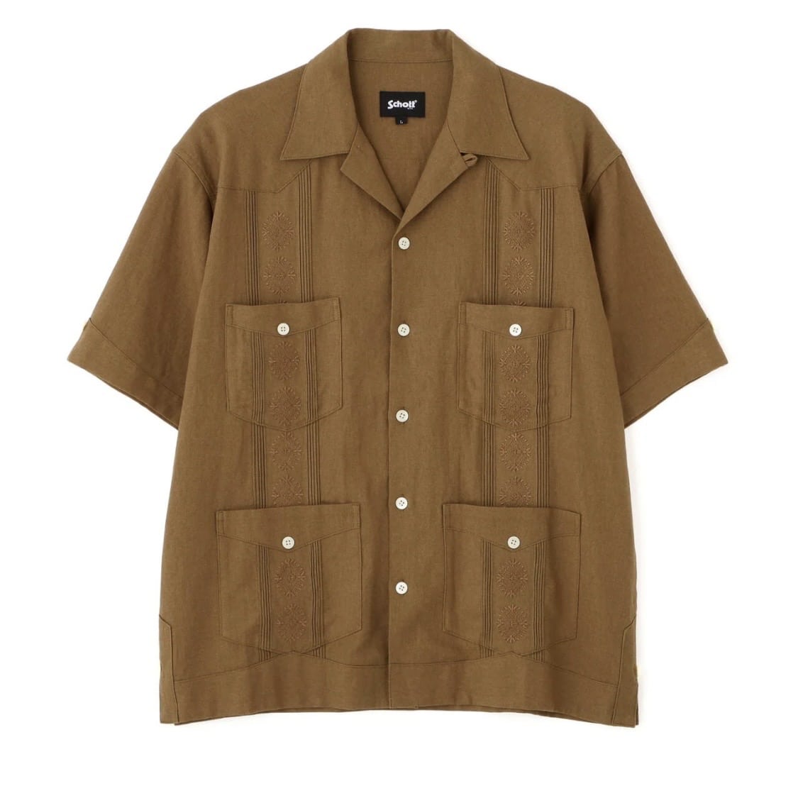 Schott/ショット/LINEN GUAYABERA SHIRT/リネン キューバシャツ KHAKI M