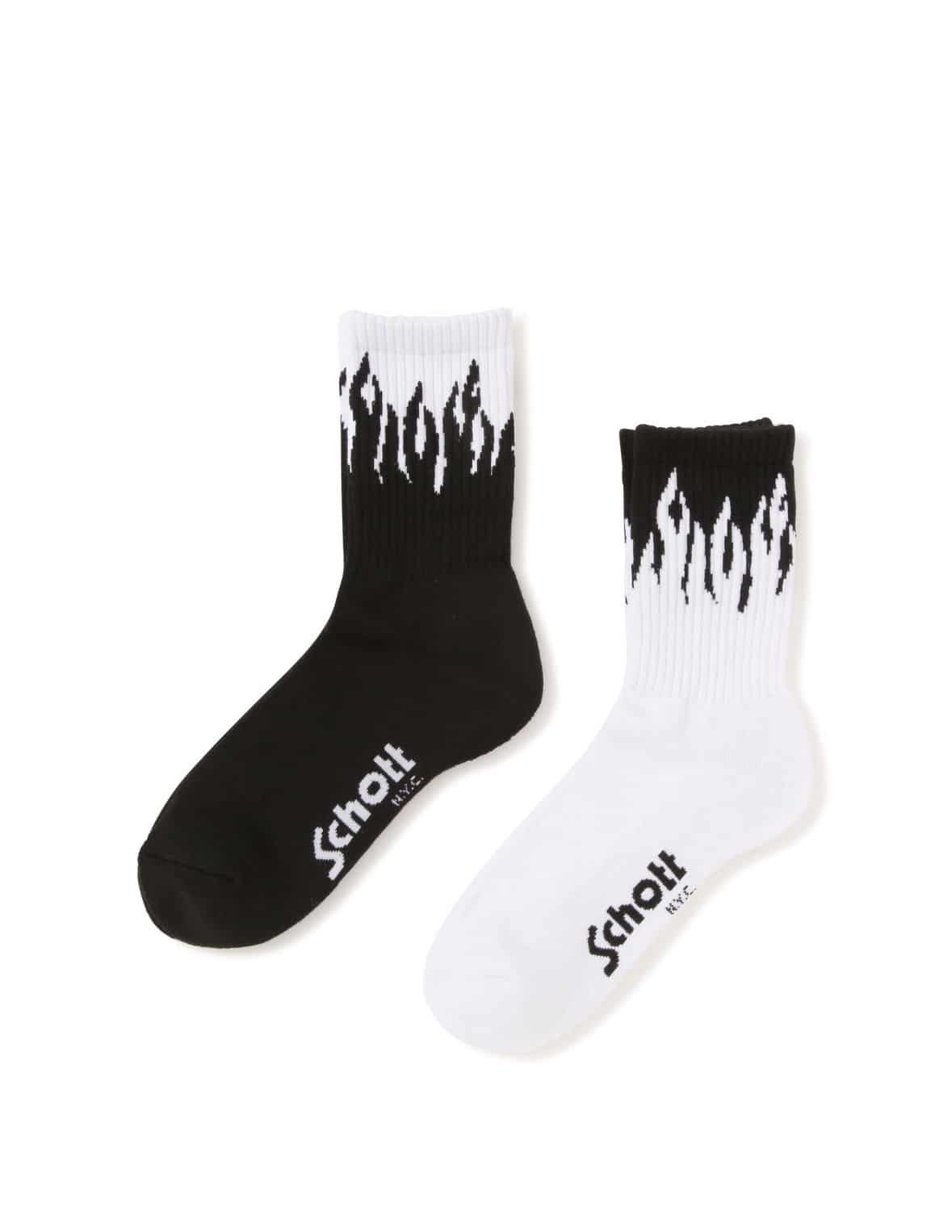 Schott/ショット/HIGT-SOCKS FLAME/フレイム ハイソックス BLACK＆WHITE F