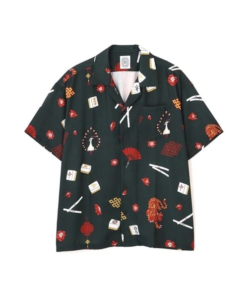 B omnivore/ビーオムニボー/MAHJONG S/S SHIRT 半袖シャツ　柄シャツ　麻雀 GREEN M