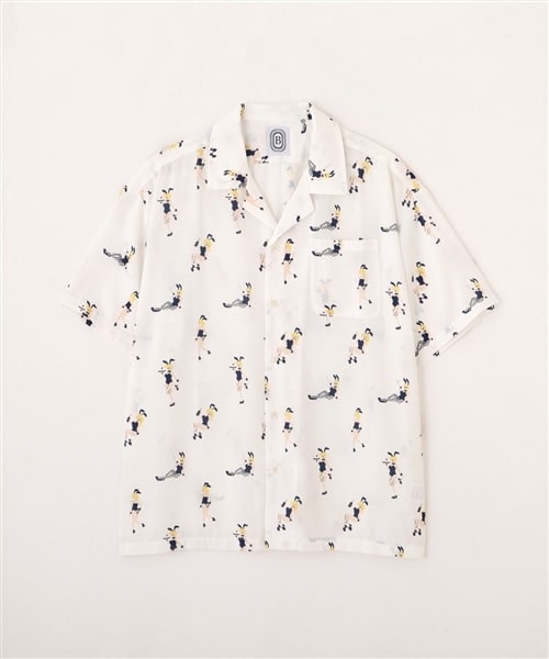 B omnivore/ビーオムニボー/BUNNY S/S SHIRT 半袖シャツ　柄シャツ　バニー WHITE M