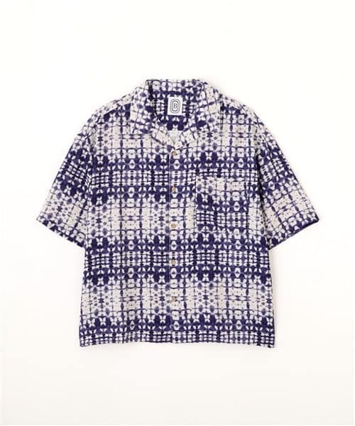 B omnivore/ビーオムニボー/ALL OVER PATTERN S/S SHIRT 半袖シャツ　柄シャツ BLUE M