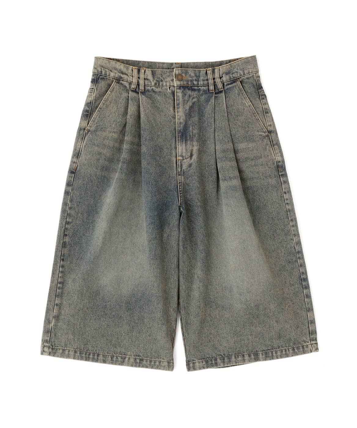 B omnivore/ビーオムニボー　TUCK DENIM SHORTS タックデニムショーツ BLUE M
