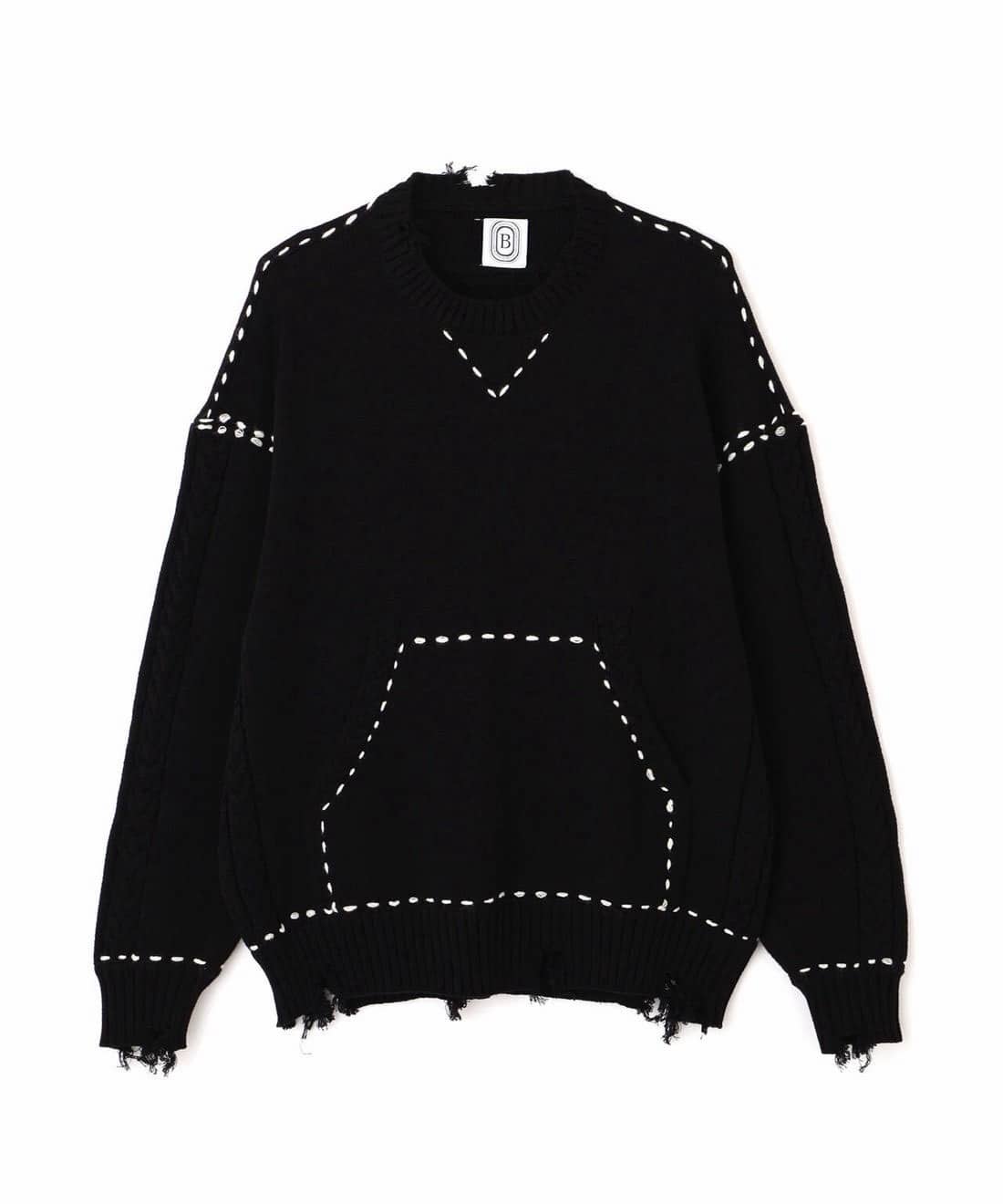 B omnivore/ビーオムニボー/HANDSTITCH CABLE KNIT CN ハンドステッチケーブルニットクルーネック BLACK M