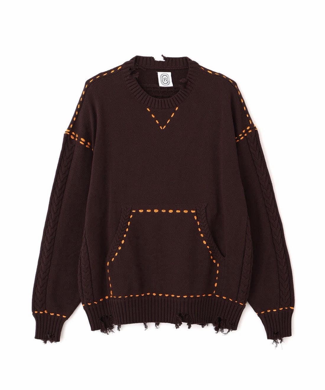 B omnivore/ビーオムニボー/HANDSTITCH CABLE KNIT CN ハンドステッチケーブルニットクルーネック Brown M