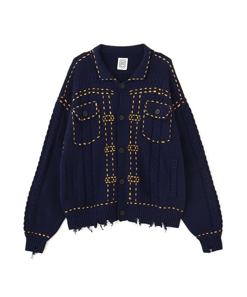 B omnivore/ビーオムニボー/HANDSTITCH CABLE KNIT JKT ハンドステッチケーブルニットジャケット NAVY M