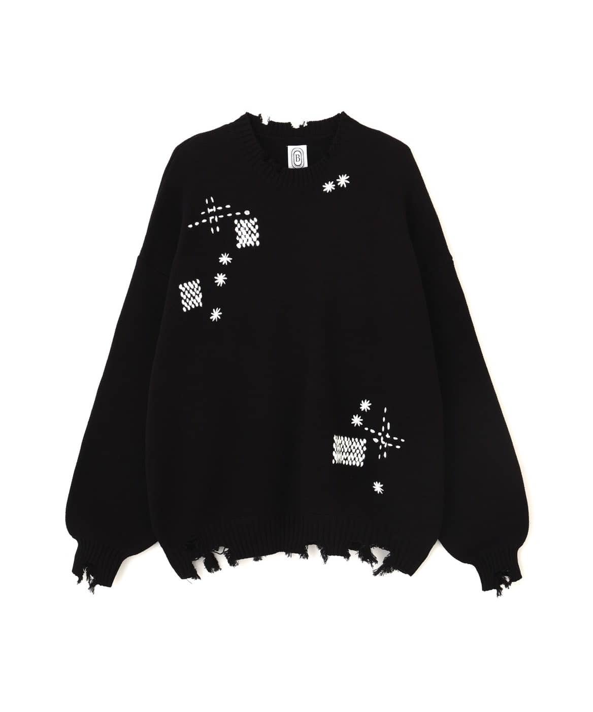 B omnivore/ビーオムニボー/HAND STITCH CREWNECK KNIT ハンドステッチクルーネックニット ブラック M