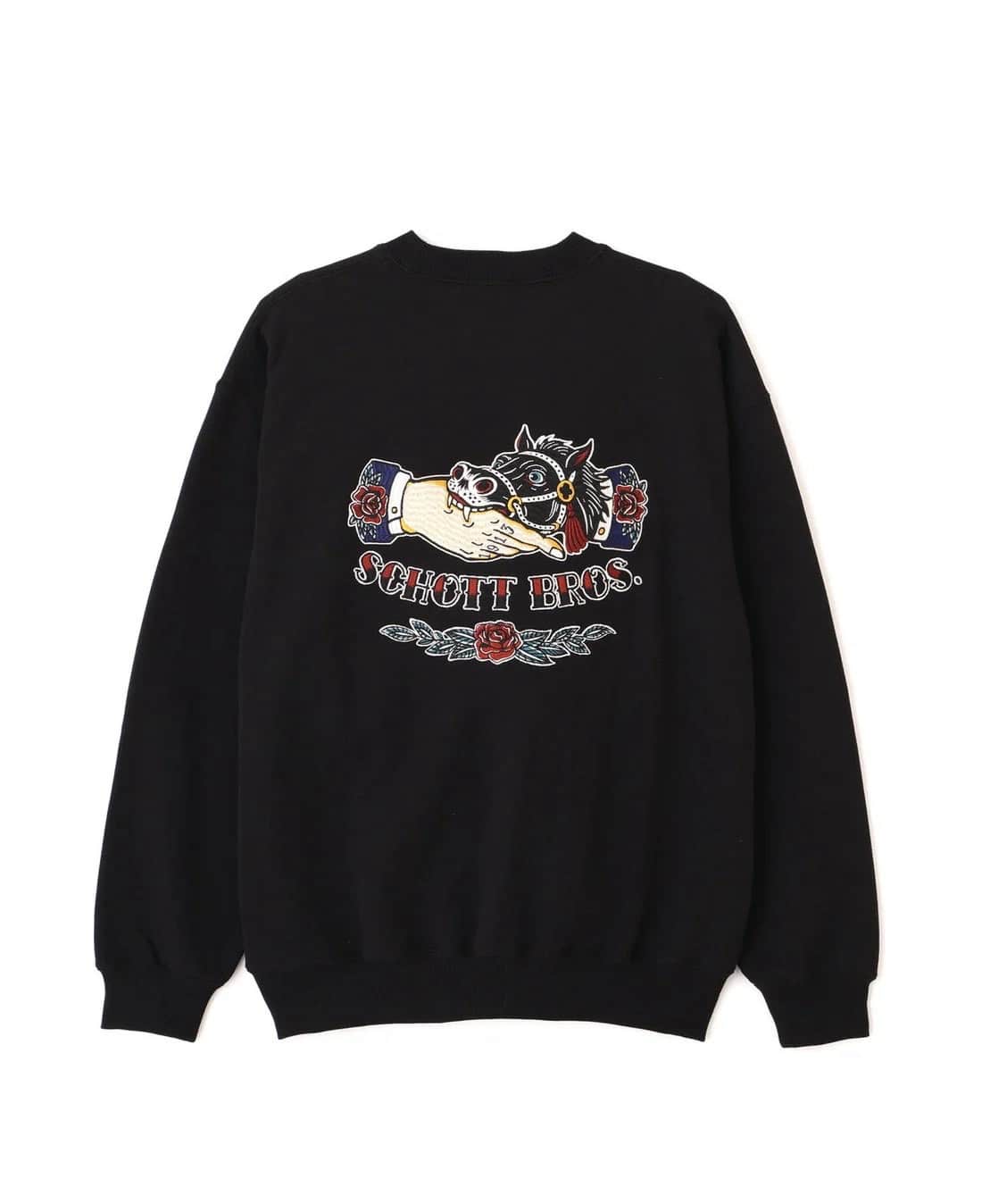 Schott/ショット/CREW SWEAT SHAKE HAND HORSE/クルースウェット シェイクハンドホース BLACK M