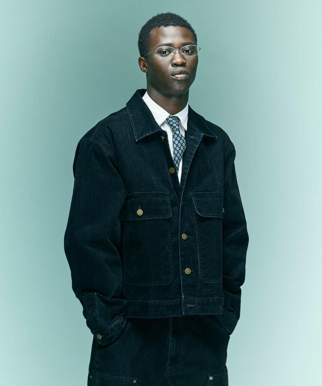 B omnivore/ビーオムニボー/FLOCKY DENIM COVERALLS フロッキーデニムカバーオール BLACK M