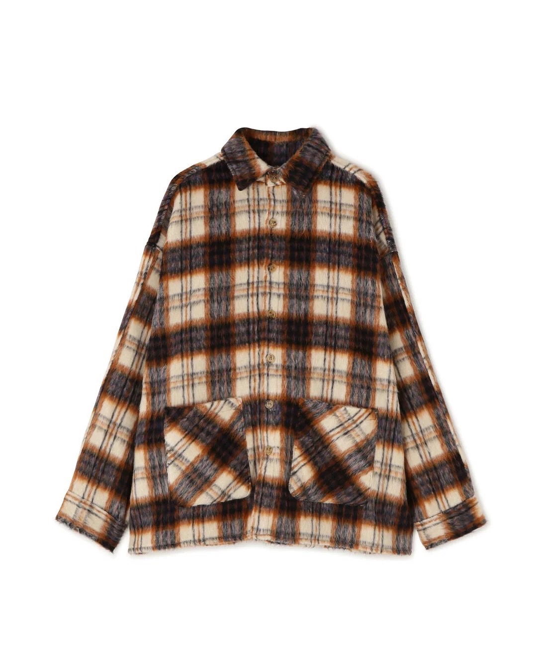 B omnivore/ビーオムニボー/SHAGGY SHIRT CHECK シャギーシャツチェック BEIGE M
