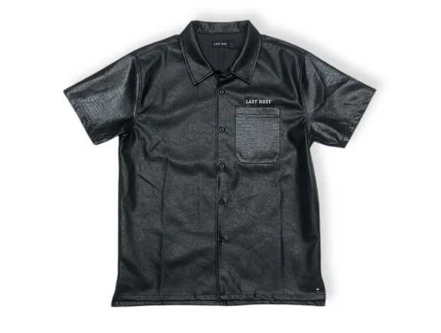LAST NEST/Leather Switching S/S Shirts / Black black L