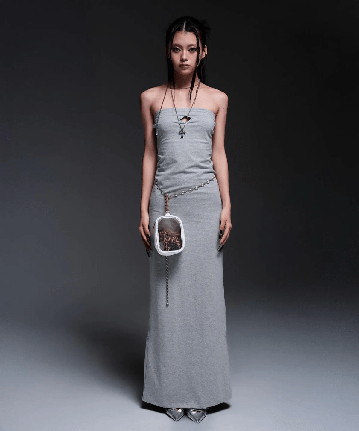 MITSUKI/ミツキ/BUST POINT FIT DRESS gray F