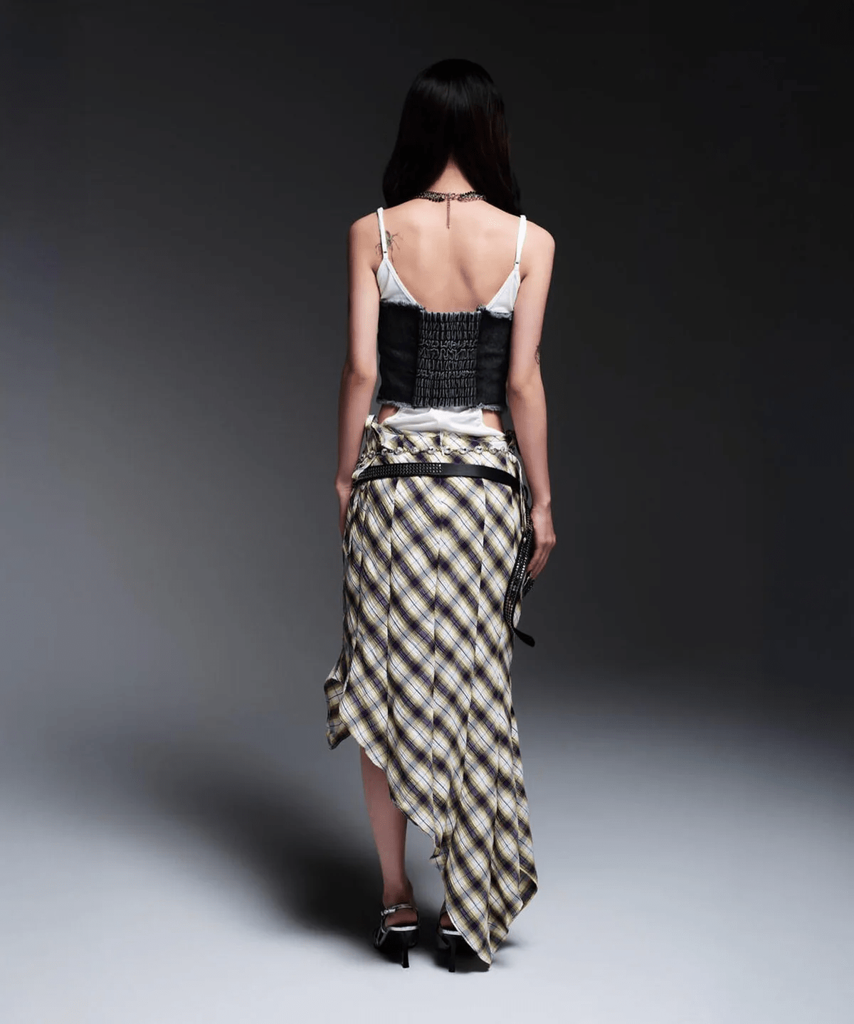 MITSUKI/ミツキ/CHECK ASYMME SKIRT yellow F