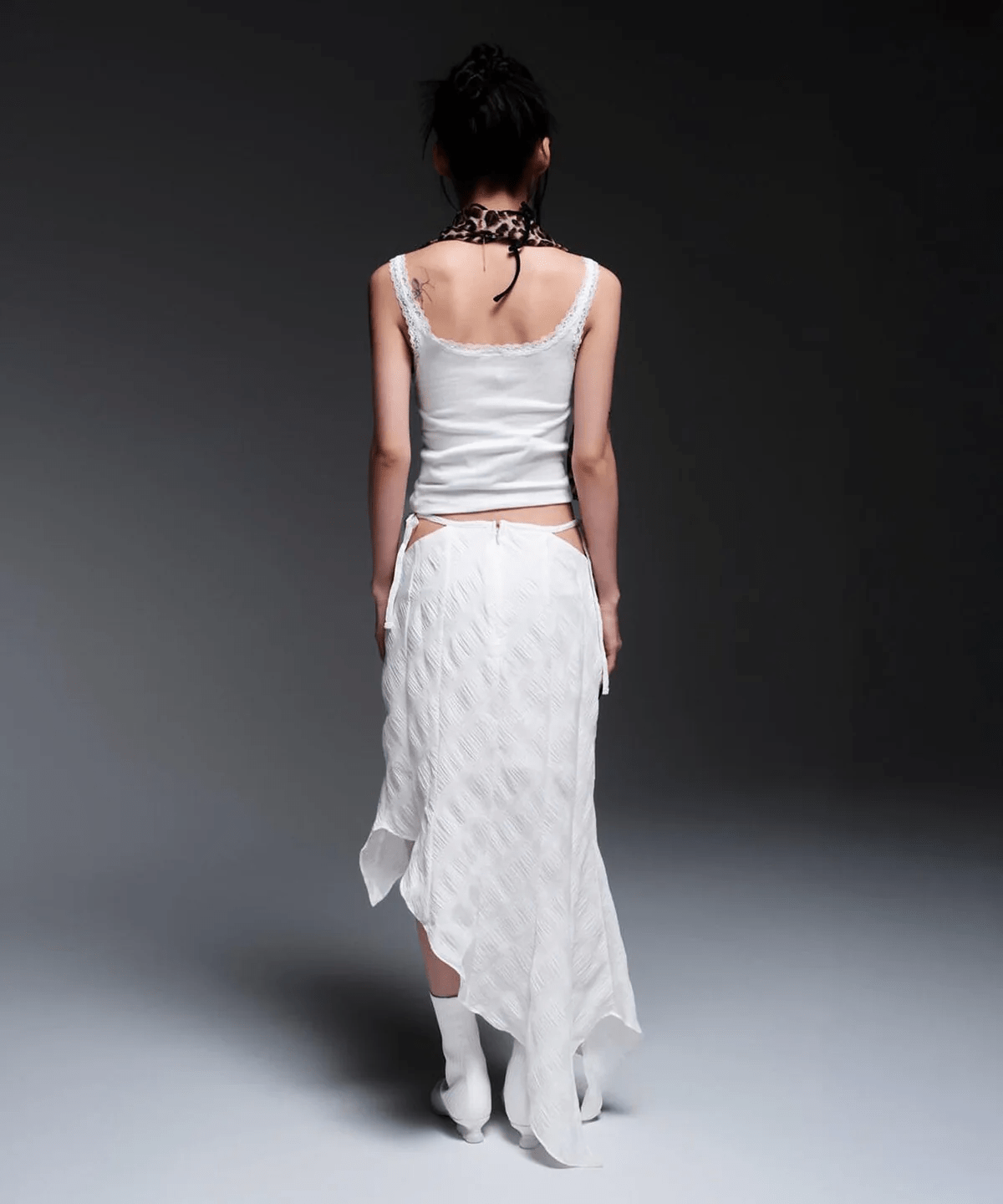 MITSUKI/ミツキ/CHECK ASYMME SKIRT white F