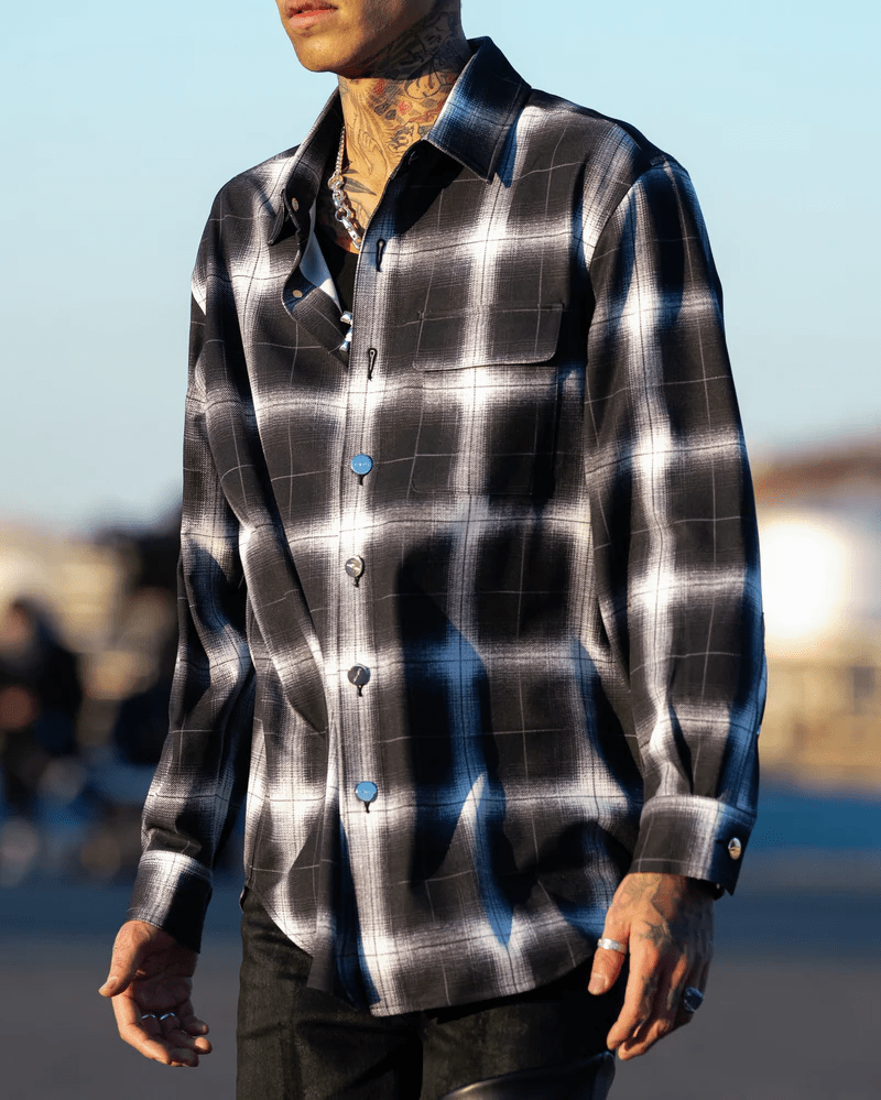 LAST NEST/Printed Flannel Shirts / Black black XL