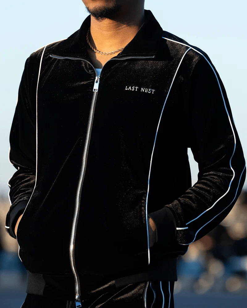 LAST NEST/Velour Track Jacket V2 / Black black XL