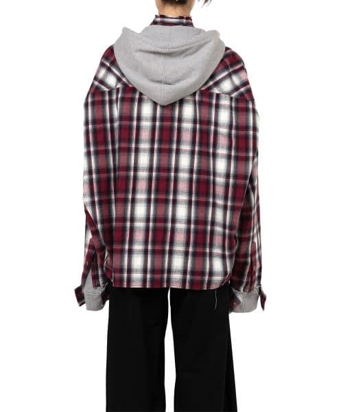Maison MIHARA YASUHIRO/Hoodie Combine Checkered Shirt(36 red