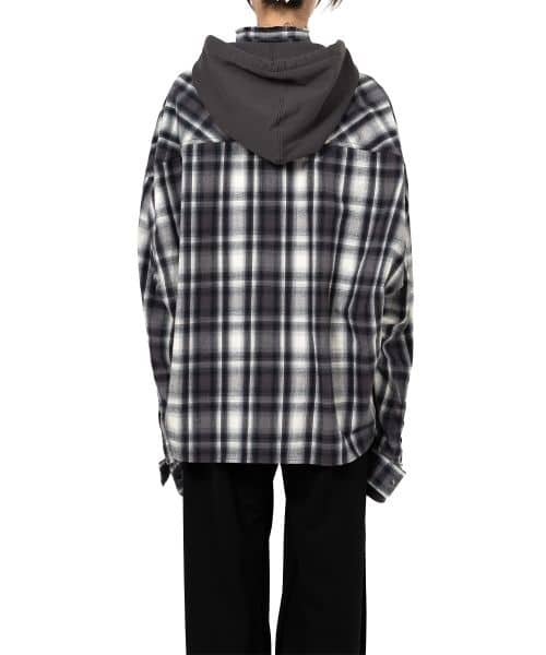 Maison MIHARA YASUHIRO/Hoodie Combine Checkered Shirt(36 black