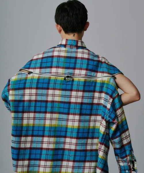FACETASM/ファセッタズム/CHECK ZIPPER SHIRT blue 3