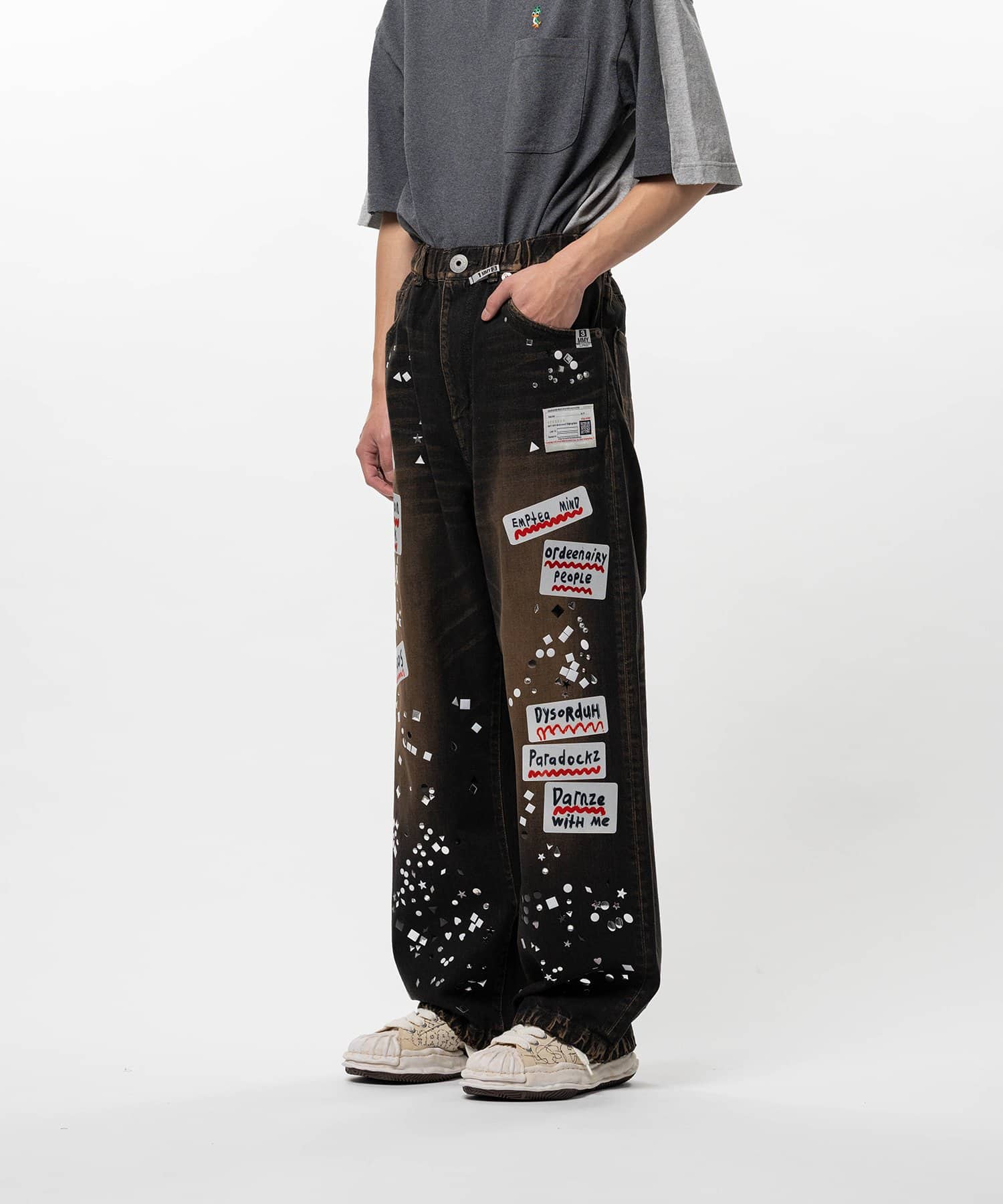 Maison MIHARA YASUHIRO/Embellished Sticker Denim Pants black 44