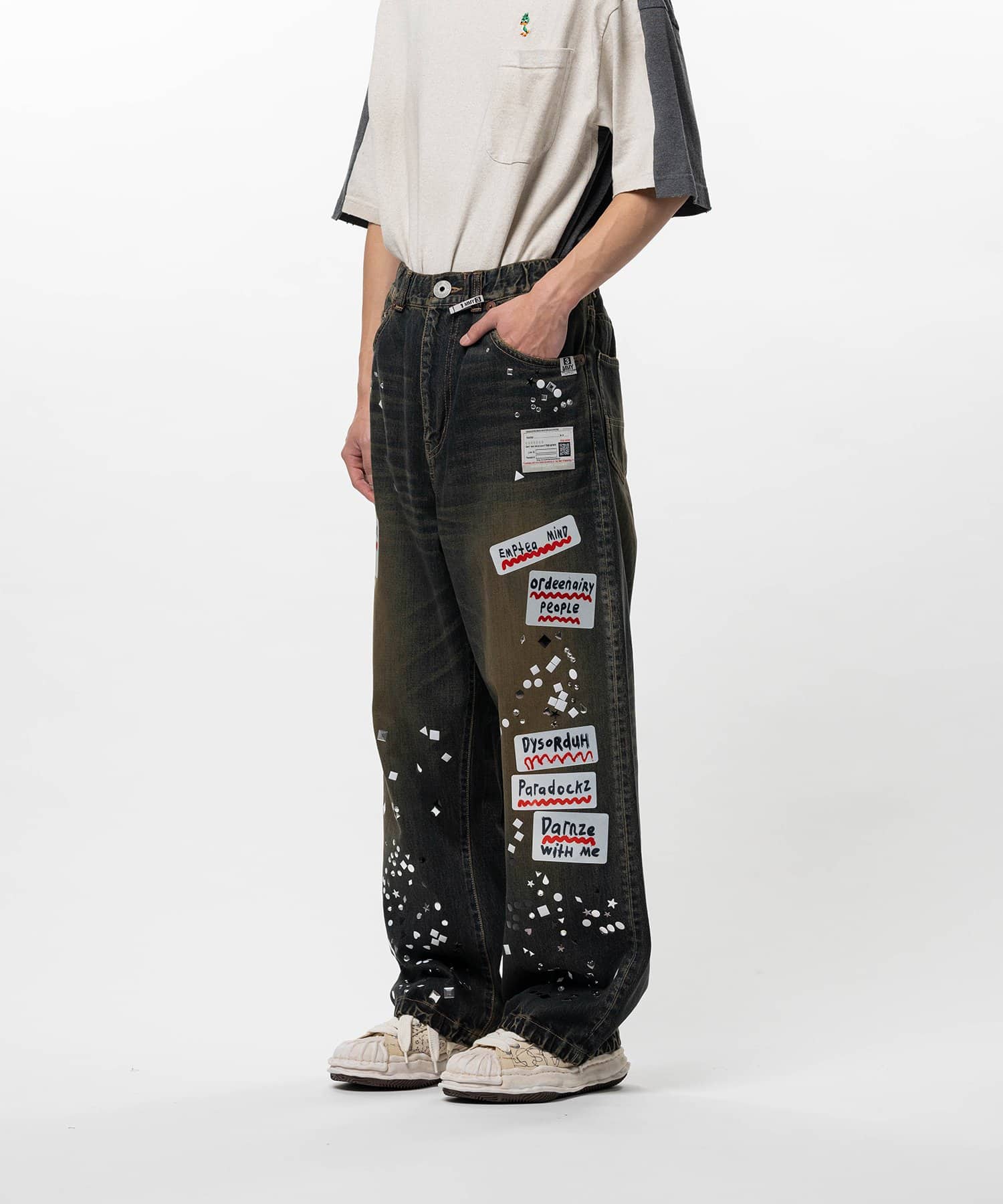 Maison MIHARA YASUHIRO/Embellished Sticker Denim Pants indigo 46