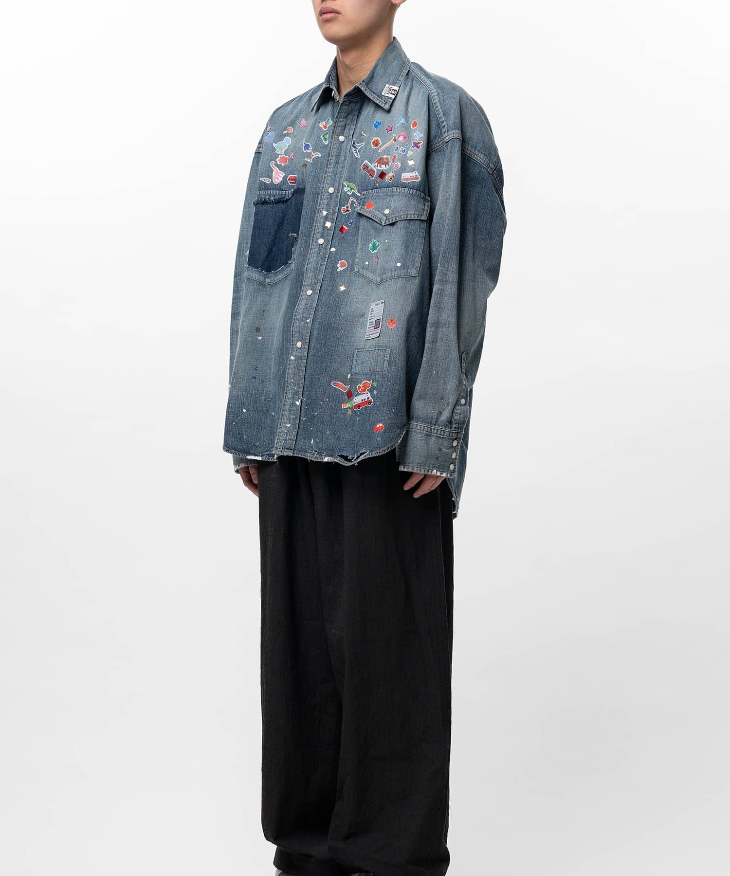 Maison MIHARA YASUHIRO/Kids Sticker Printed Denim Shirt blue 44
