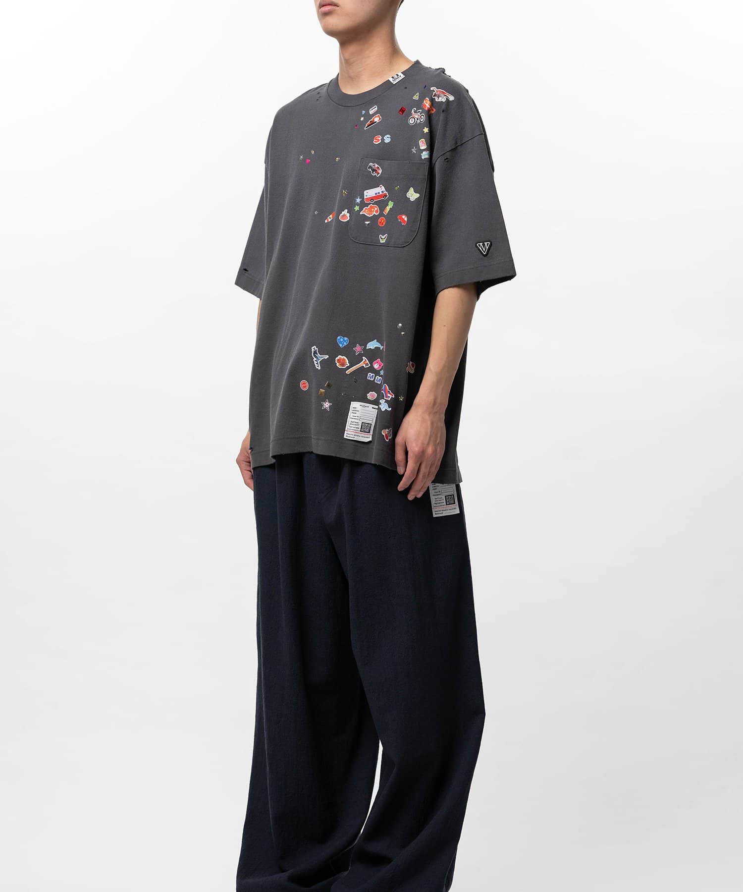 Maison MIHARA YASUHIRO/Kids Sticker Printed T-shirt black 44