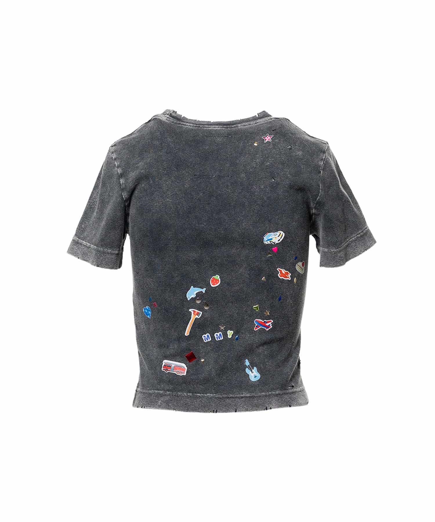 Maison MIHARA YASUHIRO/Kids Sticker Print Bleached Mini T-shirt black 36
