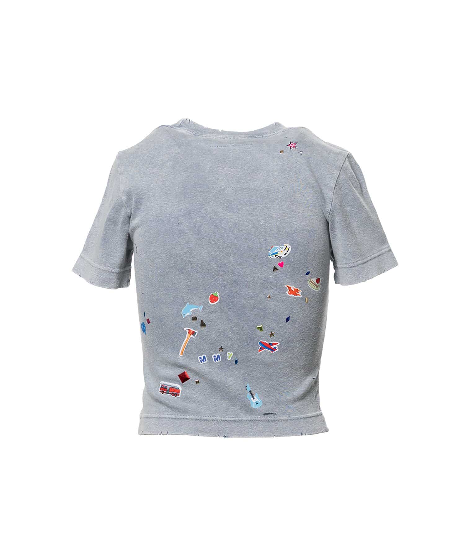 Maison MIHARA YASUHIRO/Kids Sticker Print Bleached Mini T-shirt blue 36