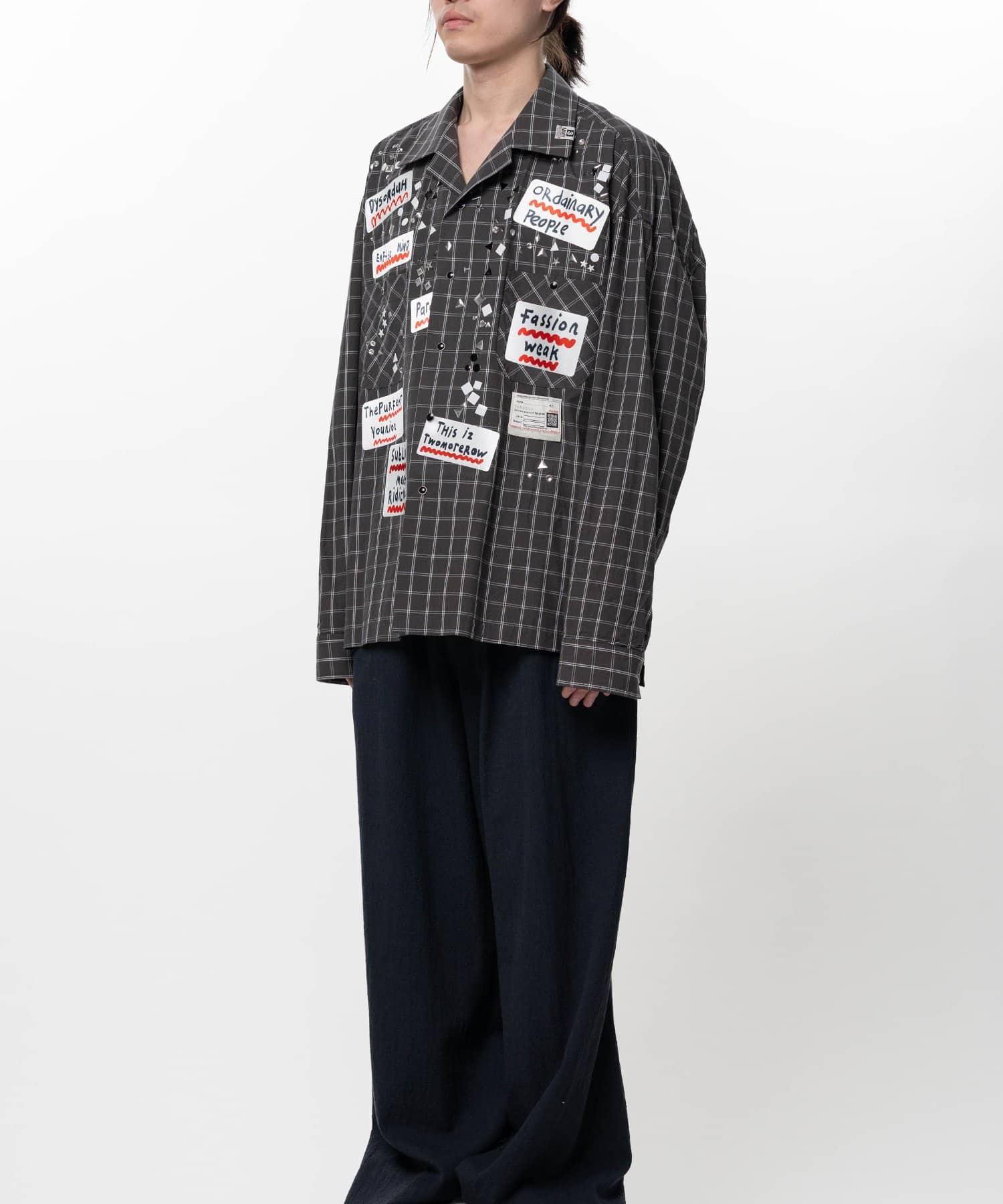 Maison MIHARA YASUHIRO/Embellished Sticker Long Sleeve Check Shirt black 44
