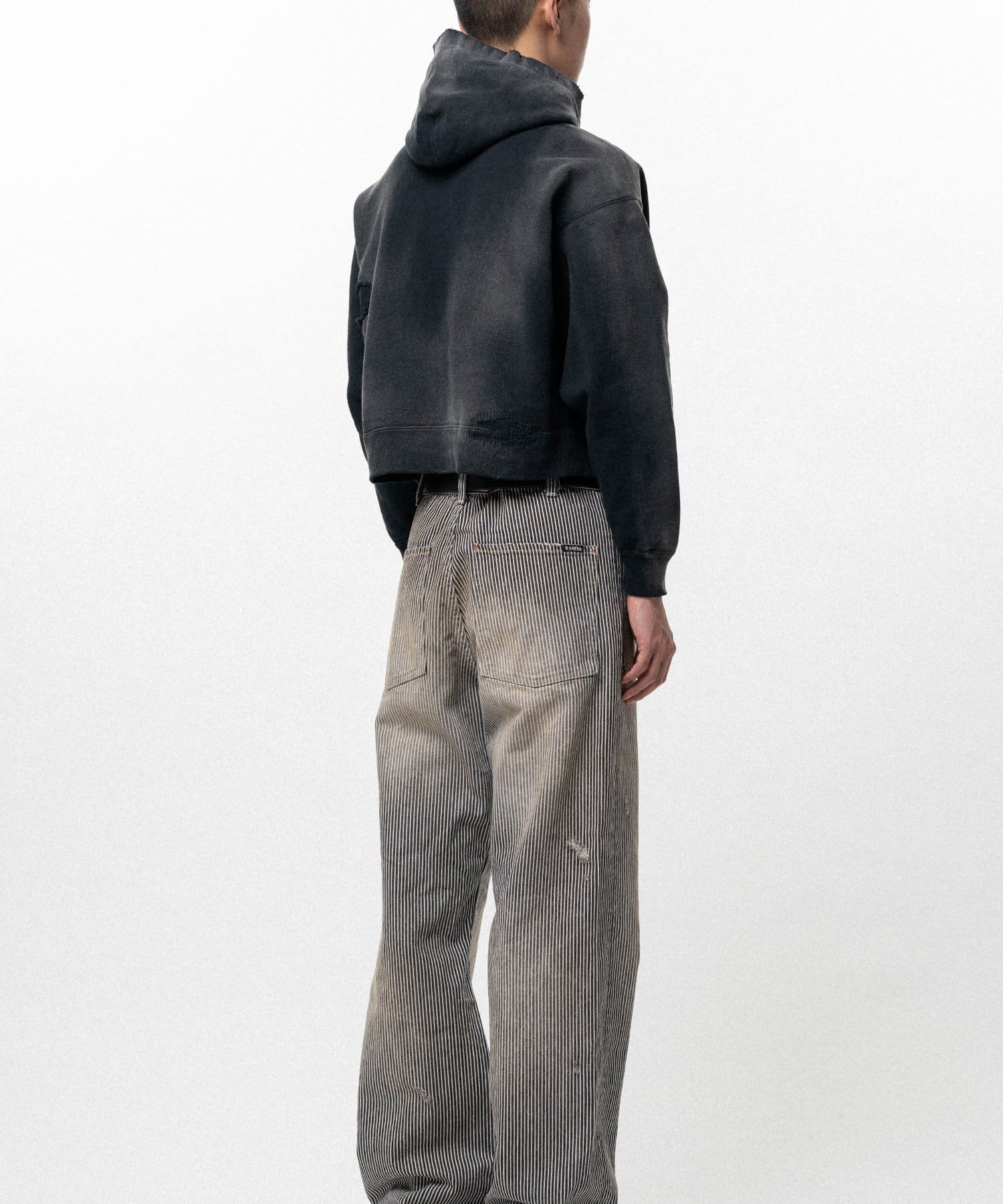 KAMIYA/Repaired Name Patch Zip Short Hoodie black L